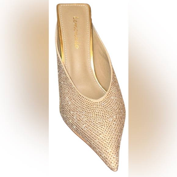 LEMONADE Elegant Gold Shimmering Mules.Size 8 Pointed Toe 4” Stiletto Heels - Picture 4 of 5